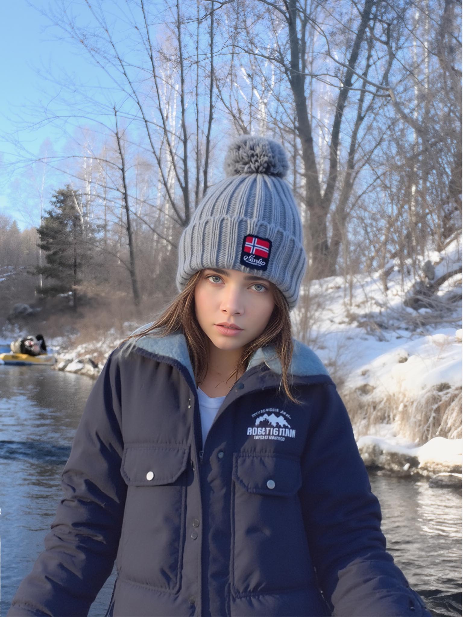 Norská merino čepice s bambulí- šedá 03